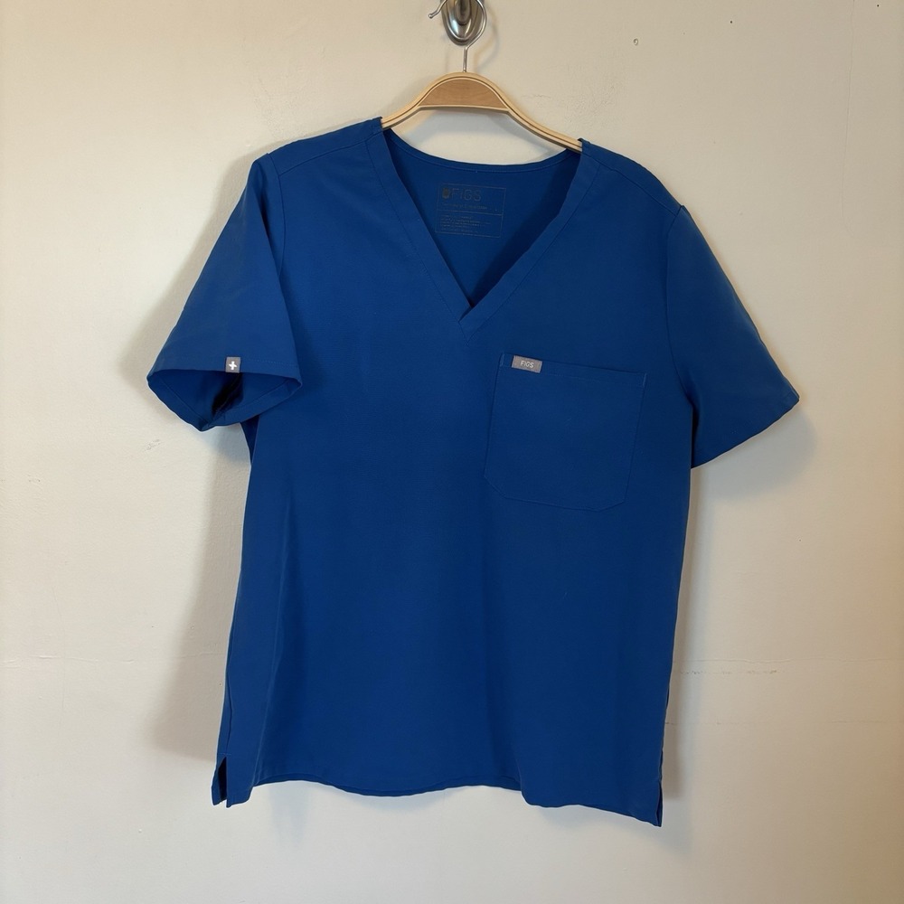 Figs Women's Catarina Scrub Top L Blue V-Neck Short Sleeve